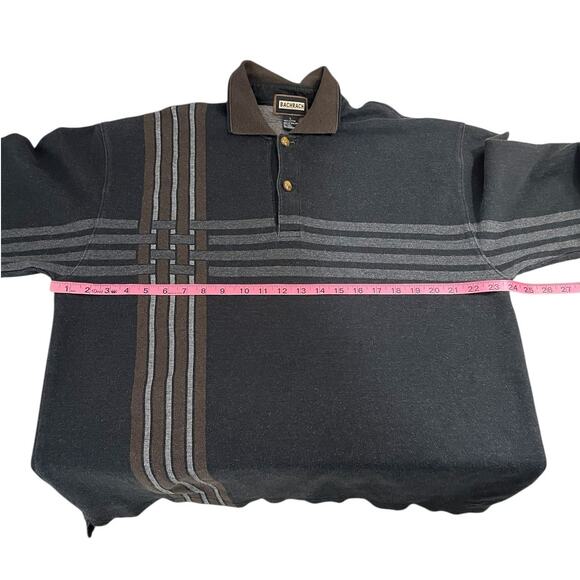 Vintage 90s Bachrach Long Sleeve Cotton Polo Shirt Neutral Size Large Retro - Picture 7 of 12